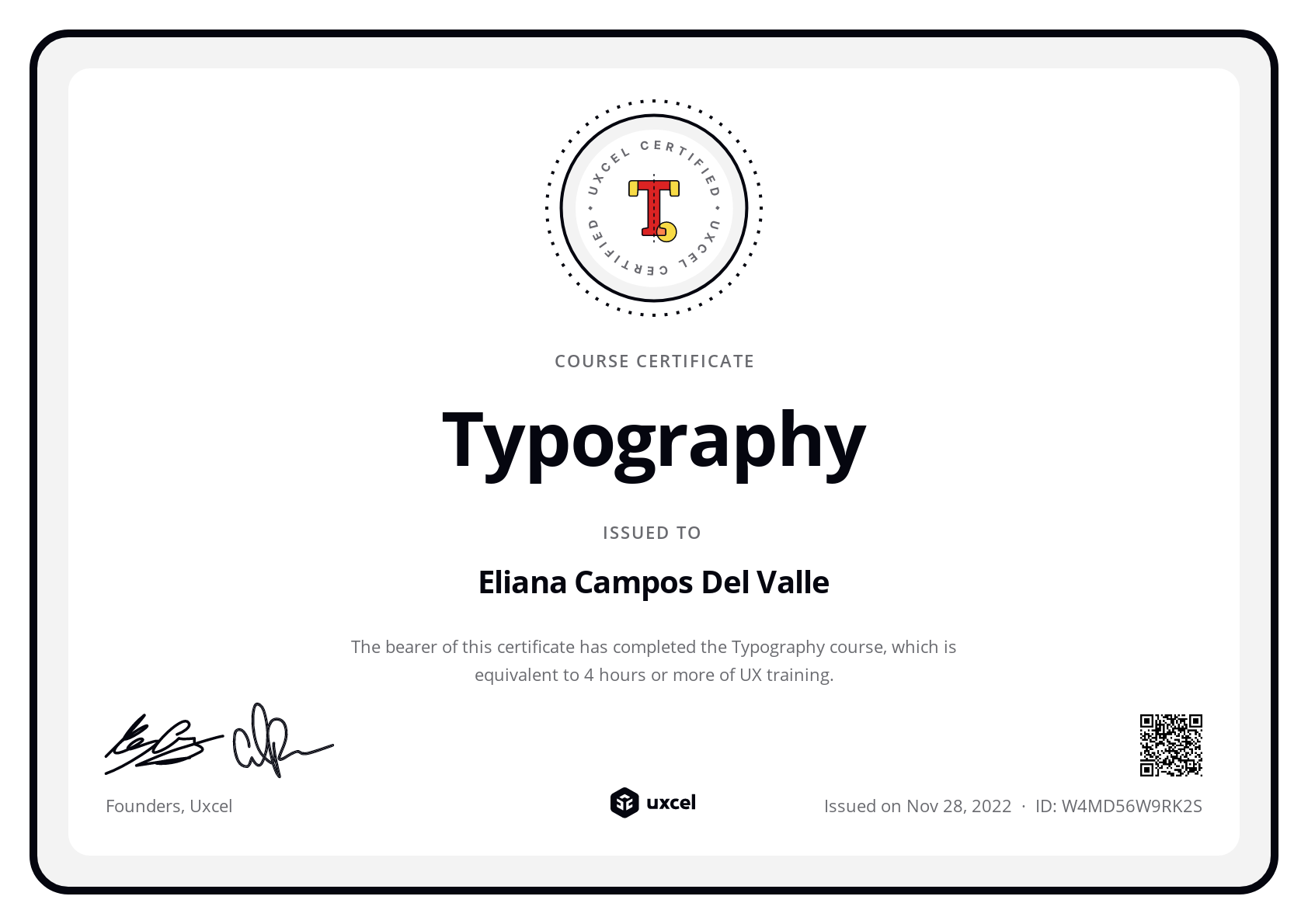 Eliana Campos Del Valle's certificate